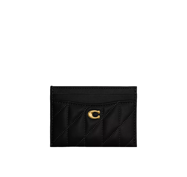 Coach Women's Essential Card Case With Pillow Quilting Brass/Black