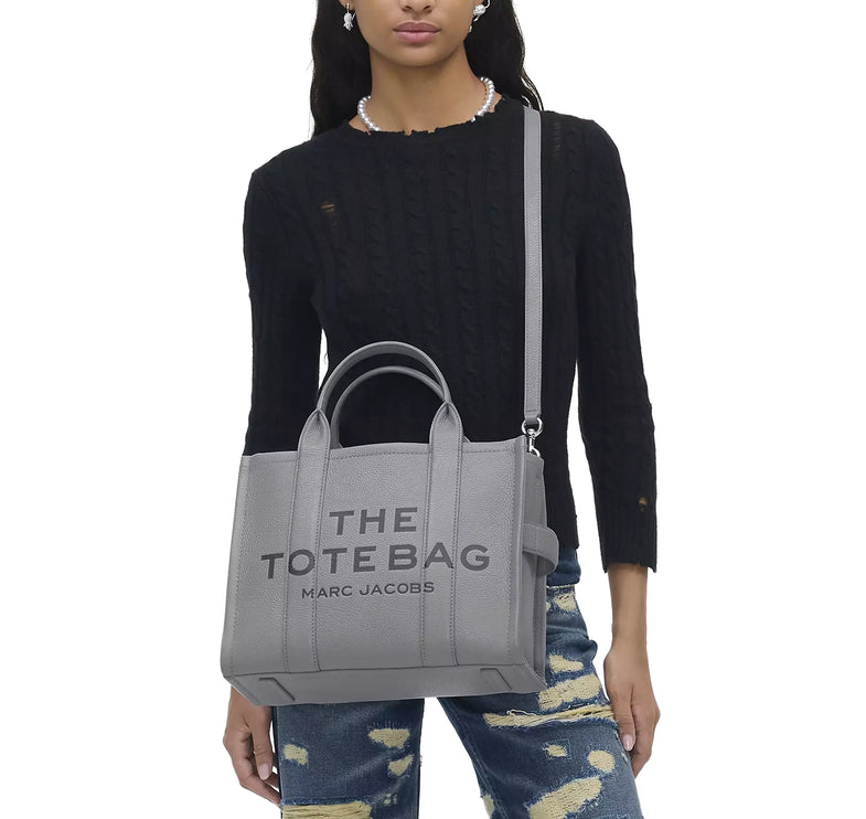Marc Jacobs Women's The Leather Medium Tote Bag Wolf Grey - Hemen Kargoda