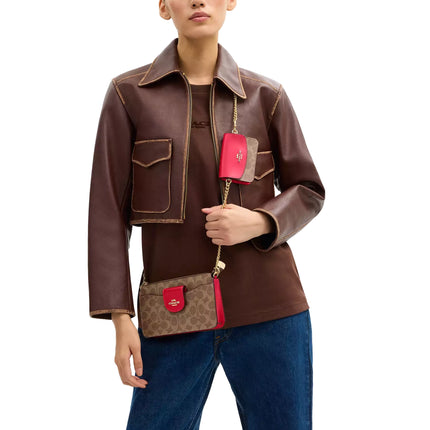 Coach Women's Poppy Crossbody Bag In Signature Canvas Gold/Tan/Carnation