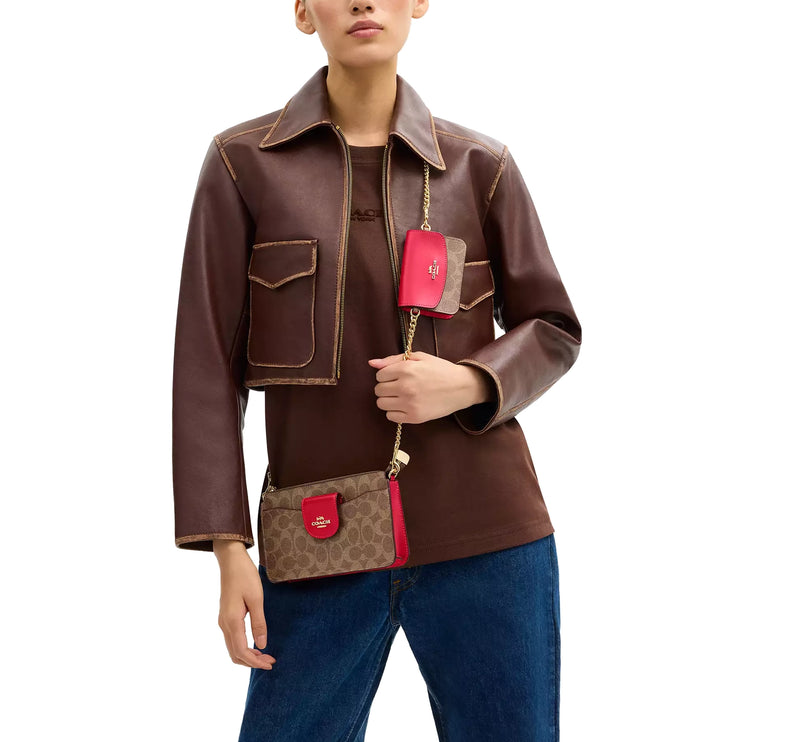 Coach Women's Poppy Crossbody Bag In Signature Canvas Gold/Tan/Carnation