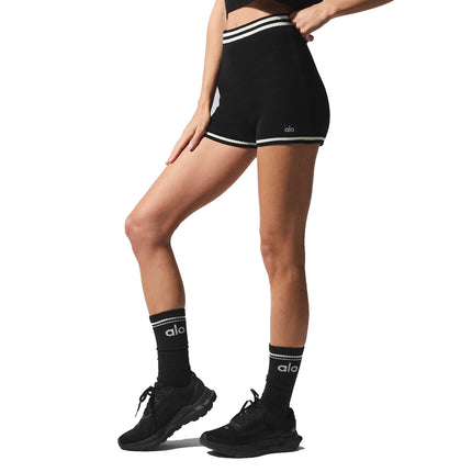 alo Women's Tennis Club Sweater Knit Hot Short Black/Ivory