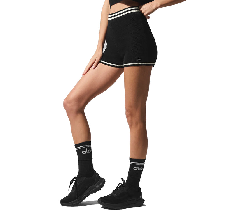 alo Women's Tennis Club Sweater Knit Hot Short Black/Ivory