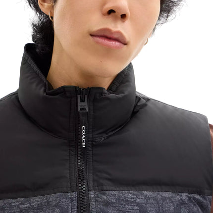 Coach Men's Signature Down Vest In Recycled Polyester Charcoal Signature