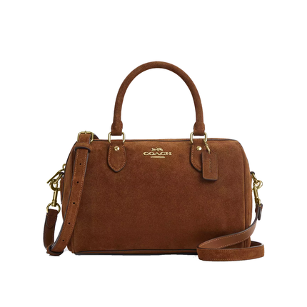 Coach Women's Rowan Satchel Bag Suede/Gold/Warm Brown