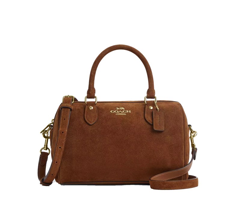 Coach Women's Rowan Satchel Bag Suede/Gold/Warm Brown