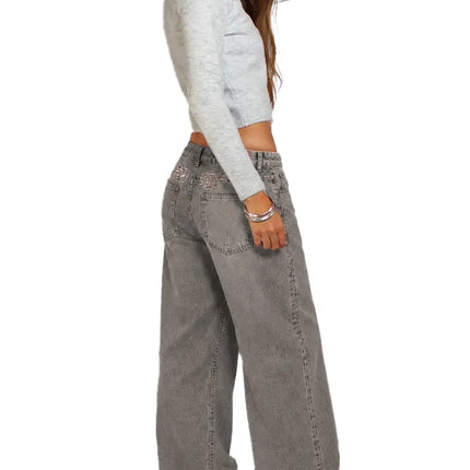 Subdued Women's Wings Low-Waist Jeans Light Gray