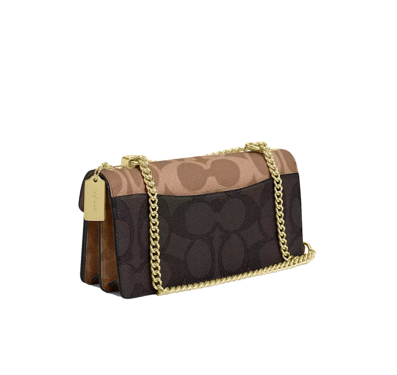 Coach Women's Klare Envelope Crossbody Bag In Blocked Signature Canvas Gold/Walnut/Tan