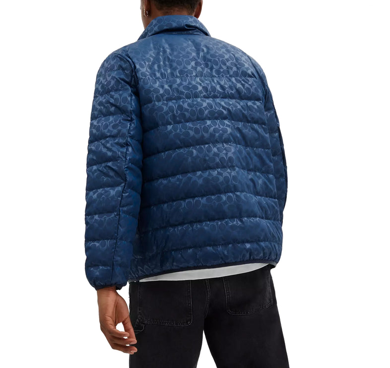 Coach Men's Lightweight Down Jacket In Recycled Polyester Washed Navy