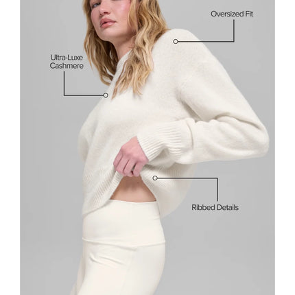 alo Women's Wool Cashmere Cropped New Class Crewneck Sweater Ivory