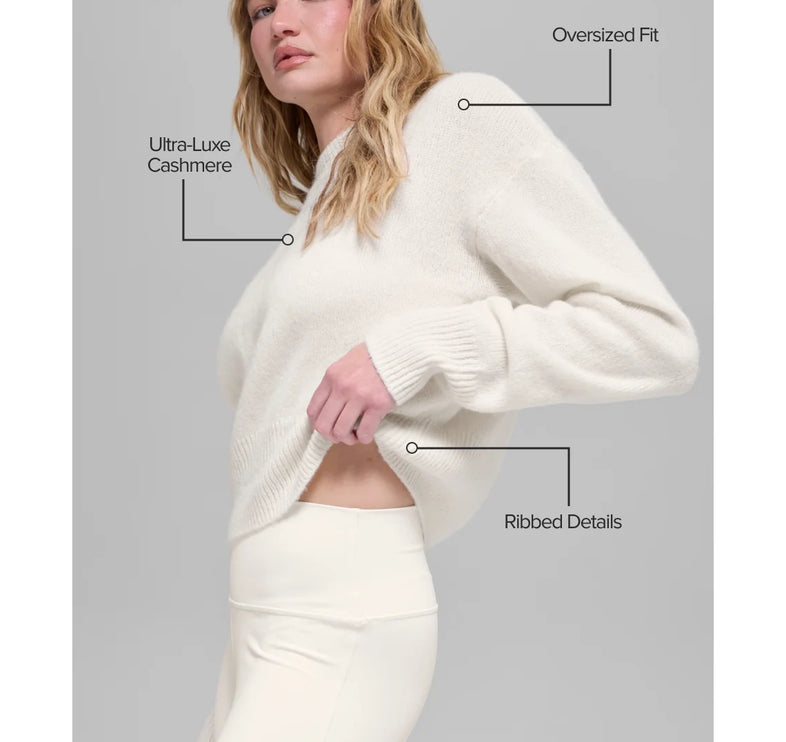 alo Women's Wool Cashmere Cropped New Class Crewneck Sweater Ivory