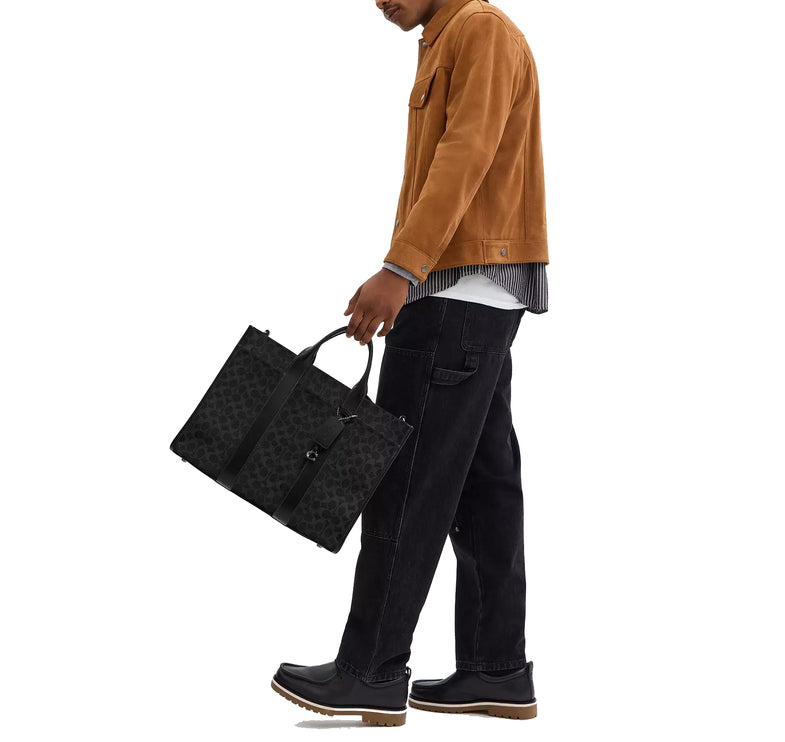 Coach Unisex Wesley Tote In Signature Canvas Black