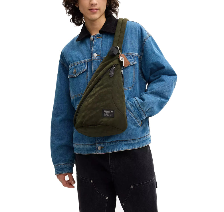 Coach Unisex Lachlan Sling In Signature Nylon Dark Moss