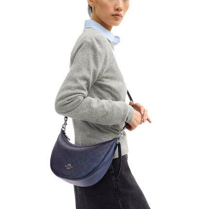 Coach Women's Aria Shoulder Bag In Signature Canvas Silver/Blue/Navy