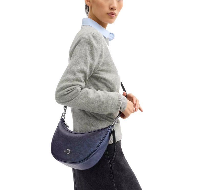 Coach Women's Aria Shoulder Bag In Signature Canvas Silver/Blue/Navy