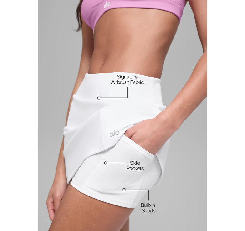 alo Women's Airbrush High-Waist Good Form Tennis Skirt White