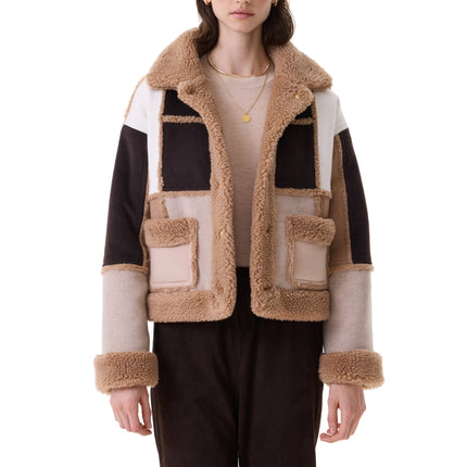KUJTEN Women's Cashmere Janet Patchwork Jacket Light Camel