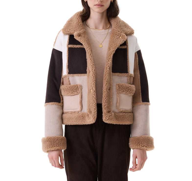 KUJTEN Women's Cashmere Janet Patchwork Jacket Light Camel