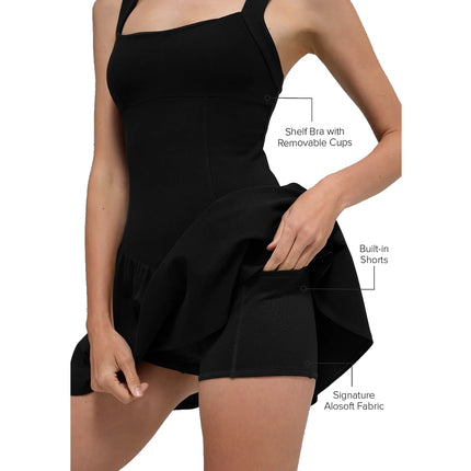 alo Women's Alosoft Break Point Tennis Dress Black