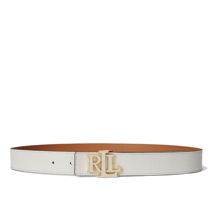 Polo Ralph Lauren Women's Logo Reversible Pebbled Leather Belt Soft White/Caramel