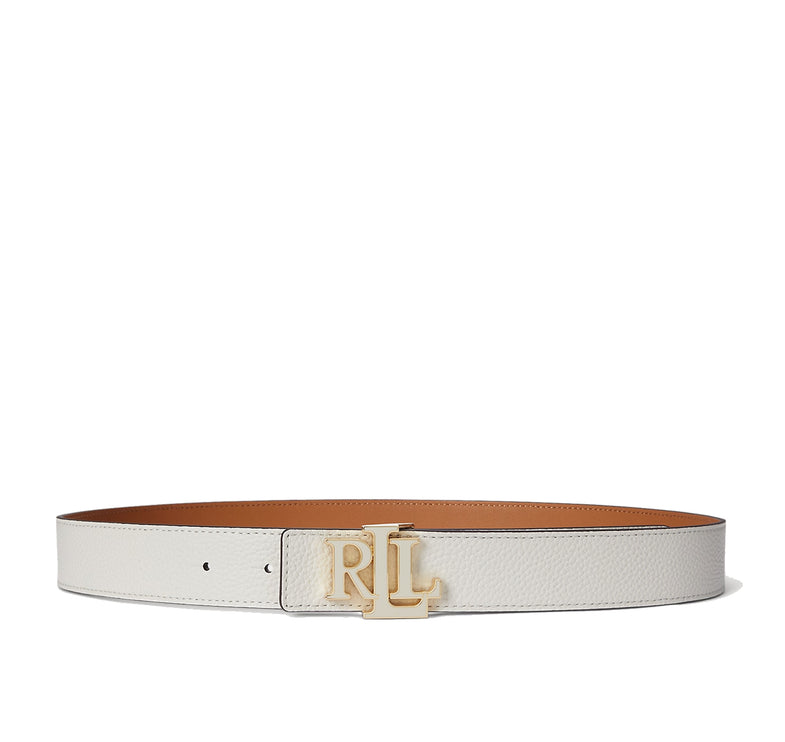 Polo Ralph Lauren Women's Logo Reversible Pebbled Leather Belt Soft White/Caramel