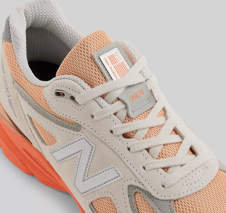 New Balance Made in USA 990v4 Moonbeam with Tangerine Heat and Dried Orange U990MO4