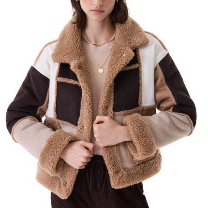 KUJTEN Women's Cashmere Janet Patchwork Jacket Light Camel