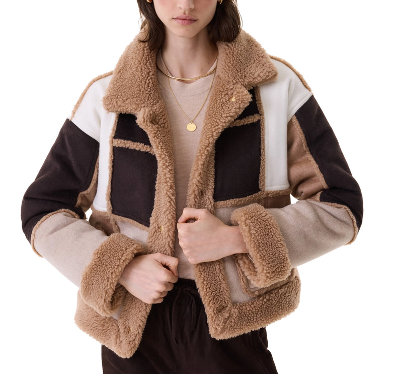 KUJTEN Women's Cashmere Janet Patchwork Jacket Light Camel