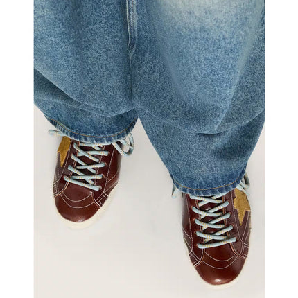 Golden Goose Women's True Star in Burgundy Naplak with Suede Star and Silver Nappa Heel Tab