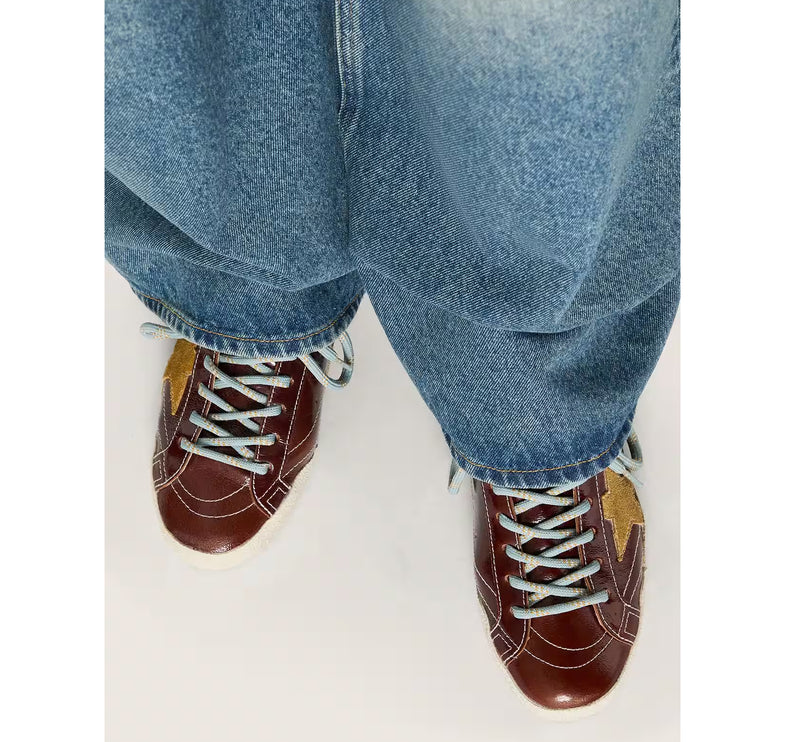Golden Goose Women's True Star in Burgundy Naplak with Suede Star and Silver Nappa Heel Tab
