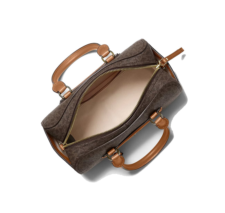 Michael Kors Women's Jet Set Travel Extra-Small Signature Logo Duffel Crossbody Bag Brown/Acorn
