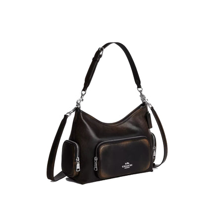 Coach Women's Laurel Shoulder Bag With Pockets In Loved Leather Silver/Black Brown