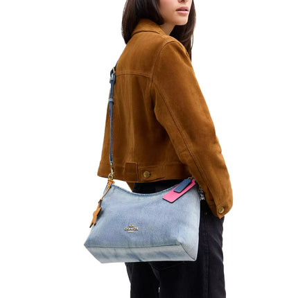 Coach Women's Laurel Shoulder Bag In Loved Denim With Charms Gold/Light Indigo