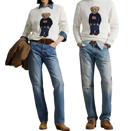 Polo Ralph Lauren Men's Polo Bear Cotton-Linen Sweater Deckwash White