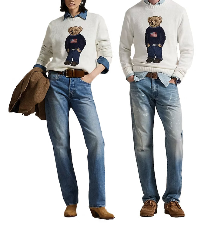 Polo Ralph Lauren Men's Polo Bear Cotton-Linen Sweater Deckwash White
