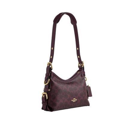 Coach Women's Laurel Shoulder Bag 22 With Buckles In Signature Canvas Gold/Black Currant