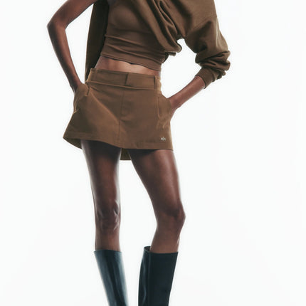 alo Women's Fan Club Mini Skirt Java Brown