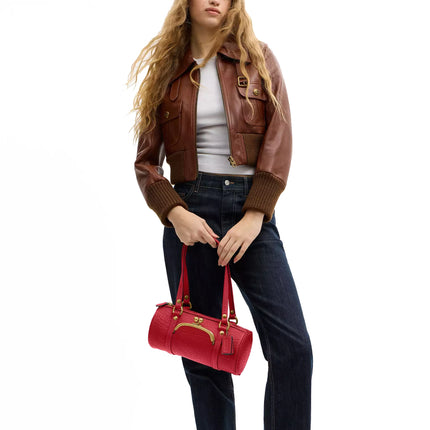 Coach Women's Kisslock Barrel Bag 28 Brass/Poppy