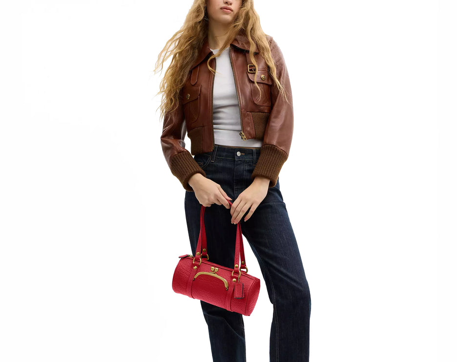 Coach Women's Kisslock Barrel Bag 28 Brass/Poppy