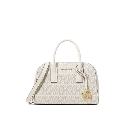 Michael Kors Women's Ashton Small Signature Logo Messenger Bag Light Cream Multi/Gold