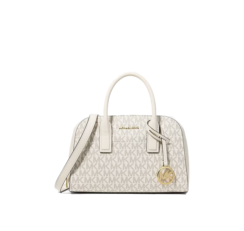 Michael Kors Women's Ashton Small Signature Logo Messenger Bag Light Cream Multi/Gold