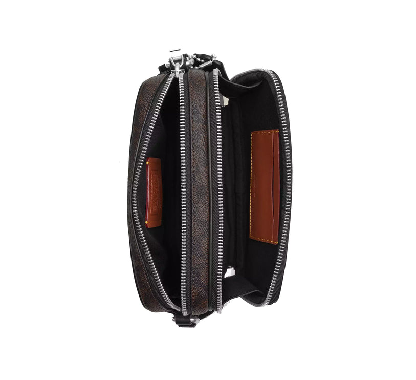 Coach Unisex Colton Crossbody Bag 19 In Signature Canvas With Patches Silver/Walnut/Black