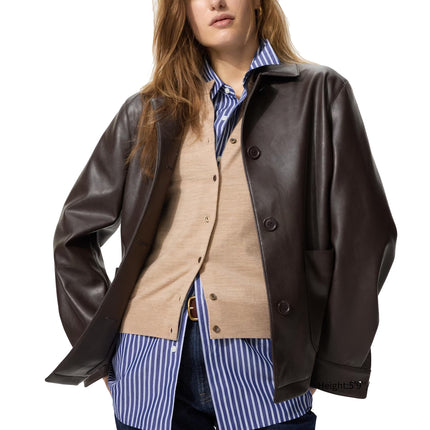 Uniqlo Unisex Coated Relaxed Shirt Jacket 39 Dark Brown