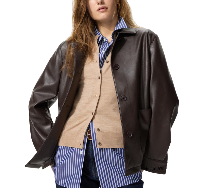 Uniqlo Unisex Coated Relaxed Shirt Jacket 39 Dark Brown