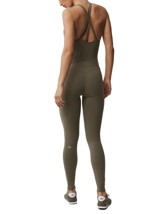 alo Women's Airbrush Sparks Fly Corset Onesie Olive Tree