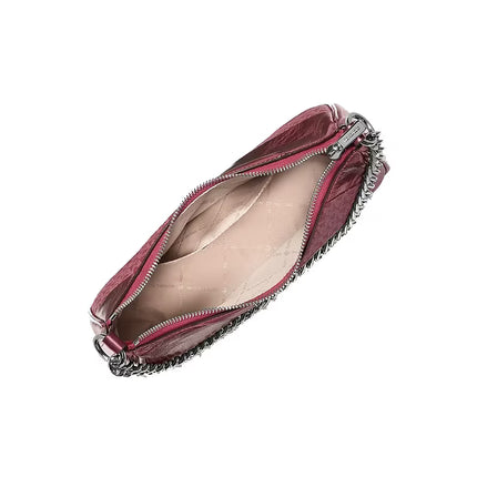 Michael Kors Women's Jet Set Travel Metallic and Signature Logo Convertible Pochette Bag Maroon/Silver