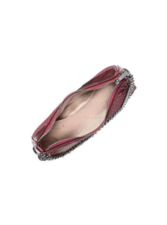 Michael Kors Women's Jet Set Travel Metallic and Signature Logo Convertible Pochette Bag Maroon/Silver