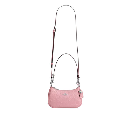 Coach Women's Teri Mini Crossbody Bag In Signature Leather With Heart Charm Silver/Pink