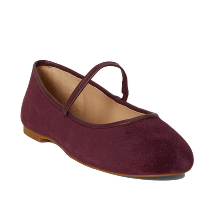 Polo Ralph Lauren Women's Jayna Nappa-Trim Suede Mary Jane Flat Dark Garnet