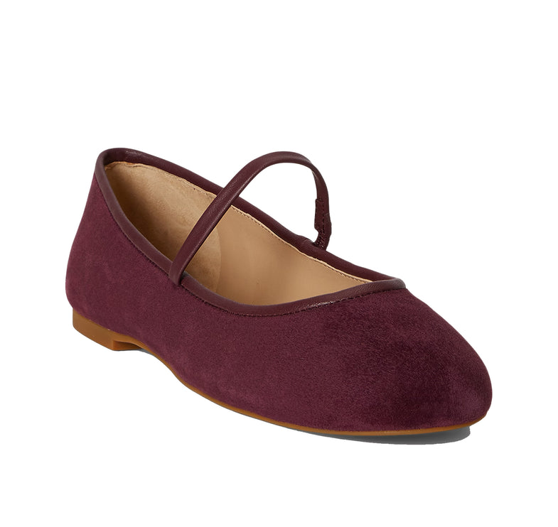 Polo Ralph Lauren Women's Jayna Nappa-Trim Suede Mary Jane Flat Dark Garnet