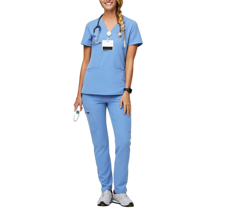 FIGS Women's Casma Three Pocket Scrub Top Ceil Blue